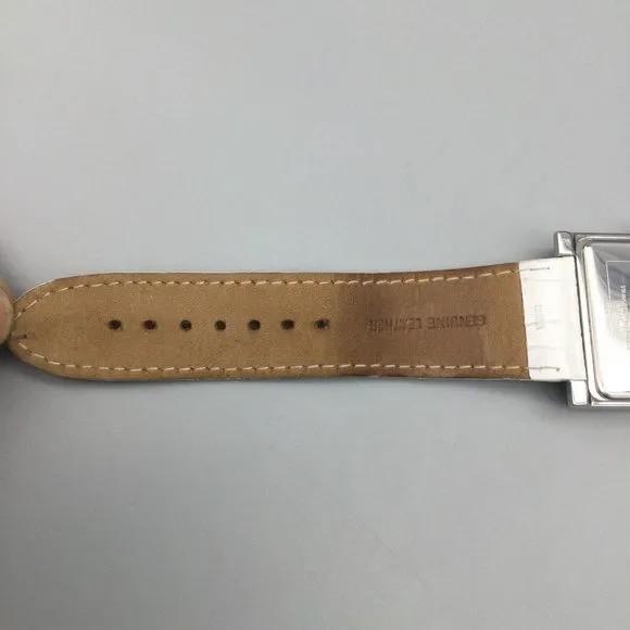 Guess Watch Women Silver Tone 37mm Square Pave White Leather Band New Battery - Picture 10 of 13